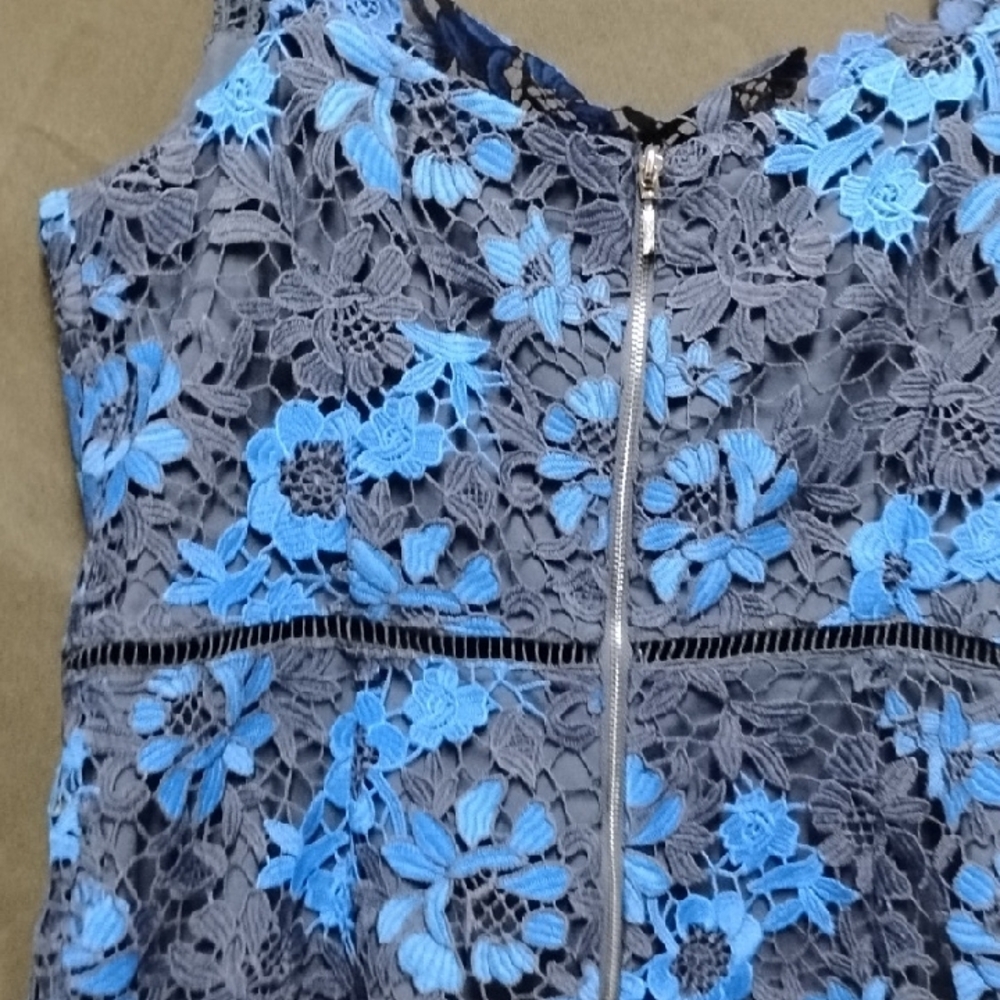 Tahari Blue Floral Lace Spaghetti-Strap Dress - Picture 6 of 15